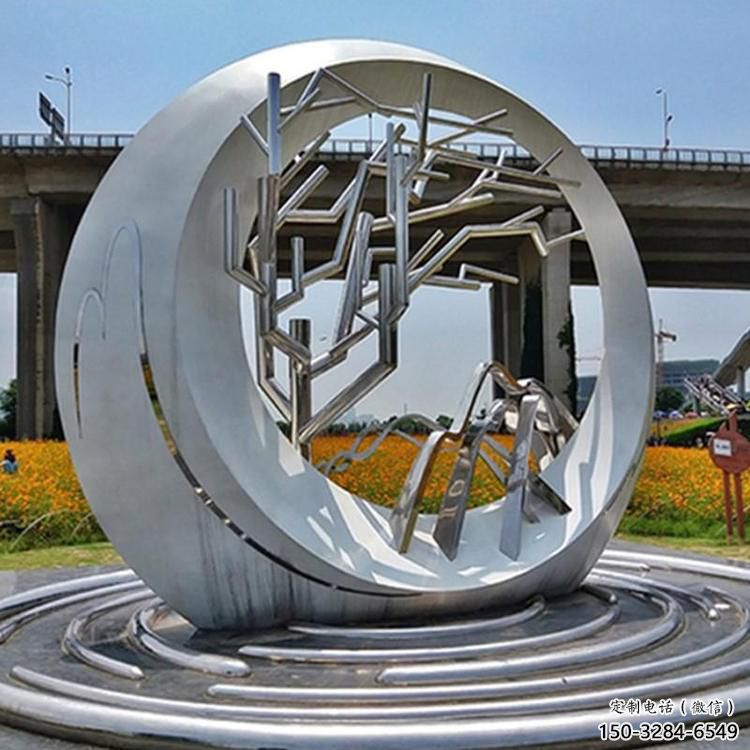 大型圓環雕塑公司，花園小品，不銹鋼圓環雕塑提供