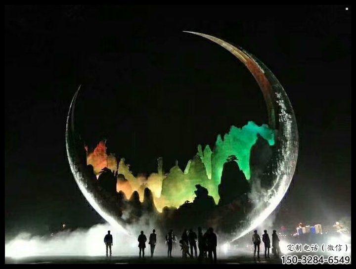 城市月牙雕塑，網(wǎng)格體育雕塑，古銅效果