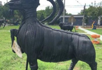 潮州輪胎山羊雕塑供應(yīng)，公園雕塑，鑄銅輪胎羊雕塑供求