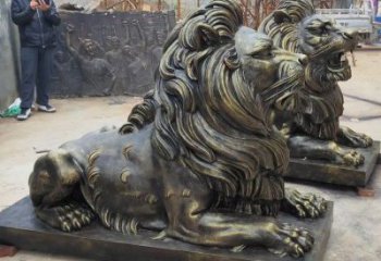 杭州大型趴獅雕塑，仿銅動物雕塑，玻璃鋼獅子雕塑制作